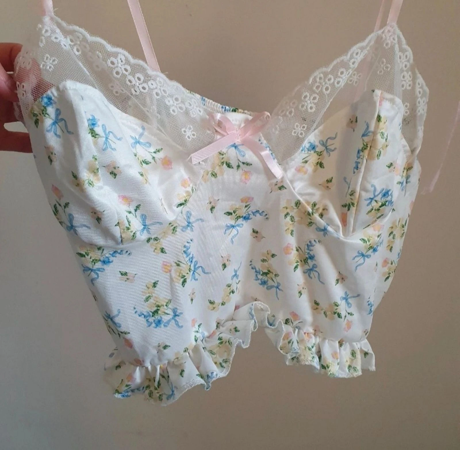 Top pequeno tomara que caia floral com laço – photo 2